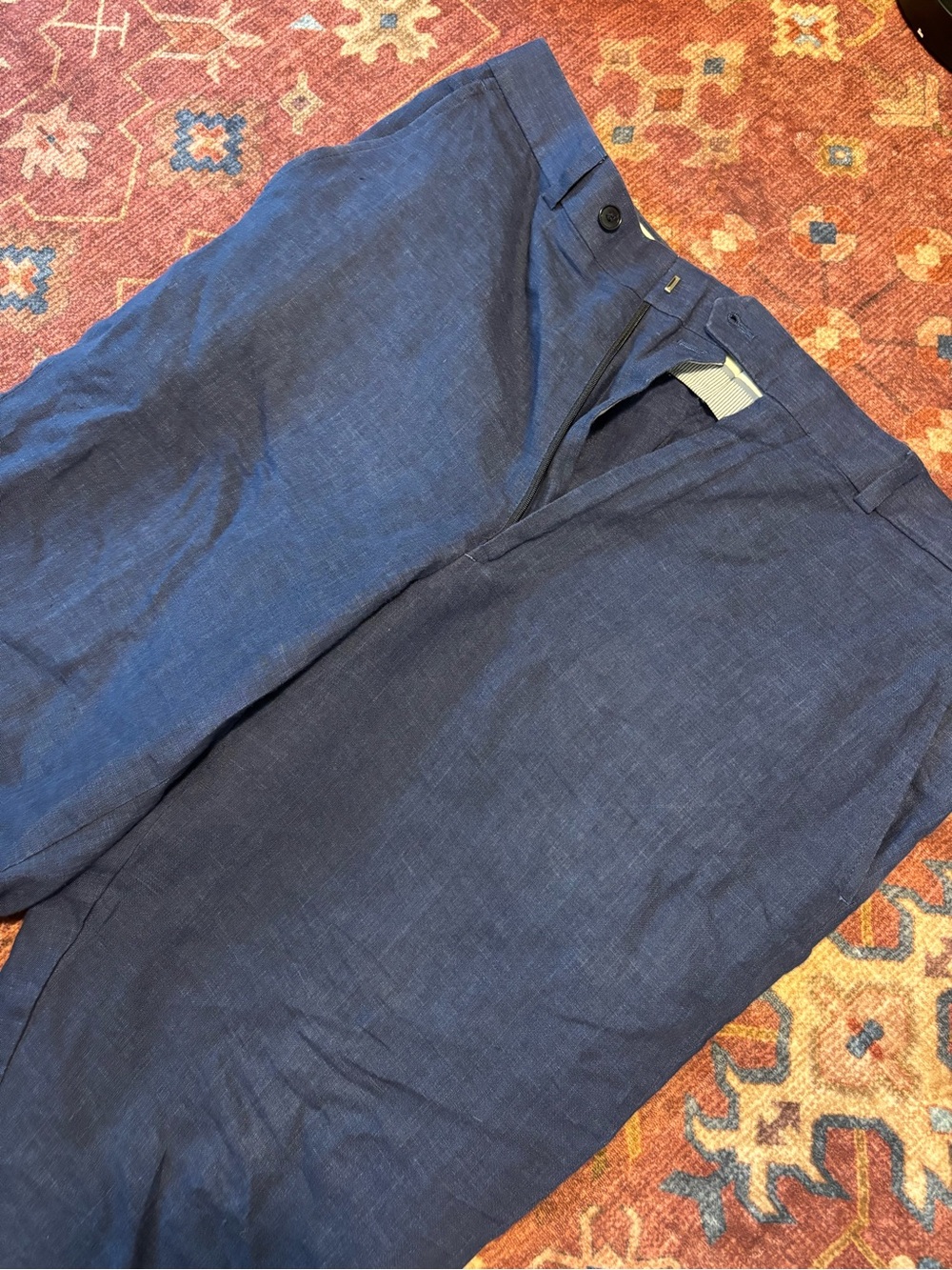 Haspel Pants Mens 34x27 100% Linen Blue Straight Leg Casual Pants Baggy